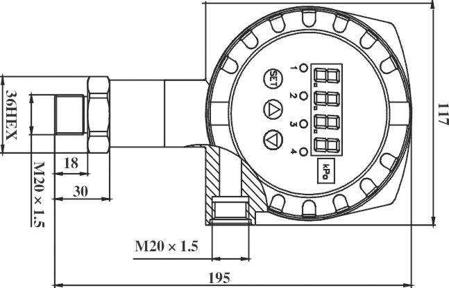 BPZK03-1 Intelligenter Druckschalter 116mm Dia Elektronischer Differenzdruckschalter 1